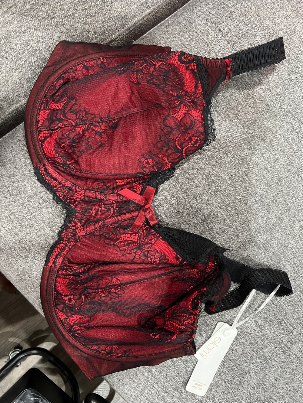 NWT Elomi Red Bra with Black Lace Overlay 42I